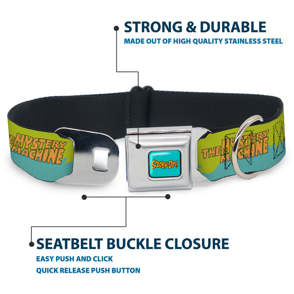 Buckle-Down SCOOBY DOO Text Logo Full Color Aqua/Orange Seatbelt Buckle Collar - Scooby Doo THE MYSTERY MACHINE Paint Job Green/Aqua/Orange