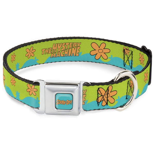 Buckle-Down SCOOBY DOO Text Logo Full Color Aqua/Orange Seatbelt Buckle Collar - Scooby Doo THE MYSTERY MACHINE Paint Job Green/Aqua/Orange