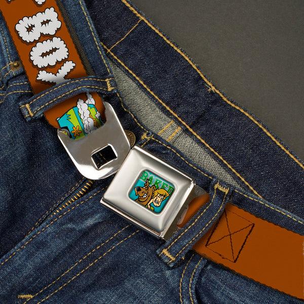 Buckle-Down Scooby & Shaggy BAKED Full Color Turquoise Green Seatbelt Belt - Mystery Machine HOT BOXED Clouds Orange/White Webbing