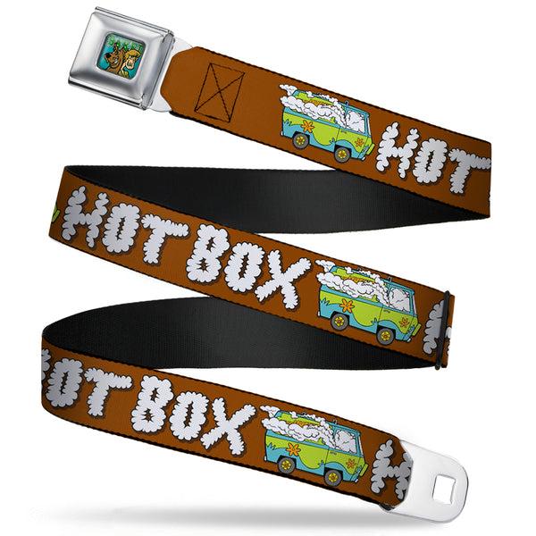 Buckle-Down Scooby & Shaggy BAKED Full Color Turquoise Green Seatbelt Belt - Mystery Machine HOT BOXED Clouds Orange/White Webbing