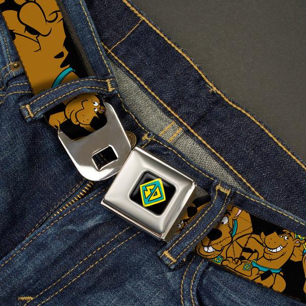 Buckle-Down SD Dog Tag Full Color Black Yellow Blue Seatbelt Belt - Scooby Doo Stacked CLOSE-UP Black Webbing