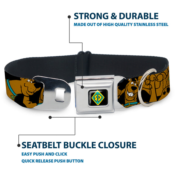 Buckle-Down SD Dog Tag Full Color Black Yellow Blue Seatbelt Buckle Collar - Scooby Doo Stacked CLOSE-UP Black