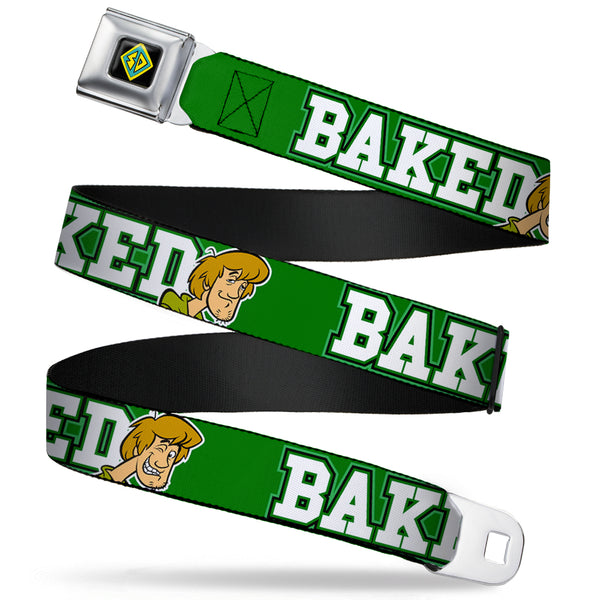 Buckle-Down SD Dog Tag Full Color Black Yellow Blue Seatbelt Belt - Shaggy Poses/BAKED Green/White Webbing