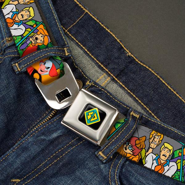 Buckle-Down SD Dog Tag Full Color Black Yellow Blue Seatbelt Belt - Scooby Doo Group W/Ghost Clown & Eyes Webbing