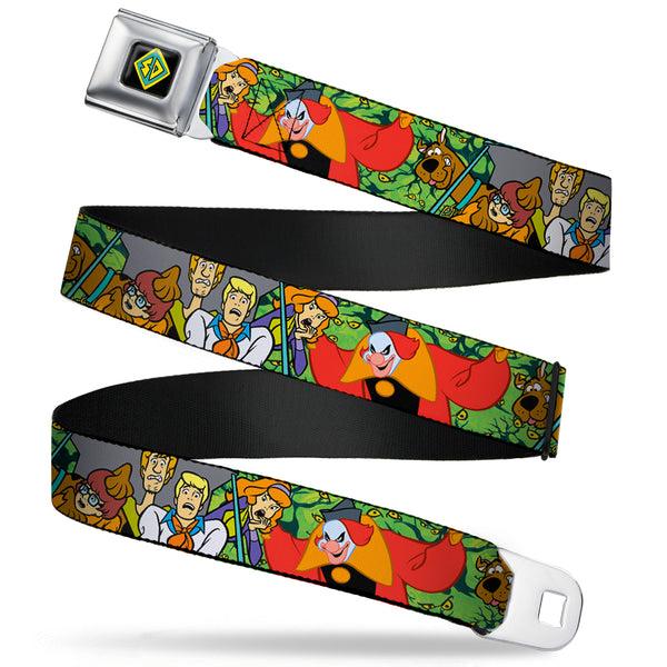 Buckle-Down SD Dog Tag Full Color Black Yellow Blue Seatbelt Belt - Scooby Doo Group w/Ghost Clown & Eyes Webbing