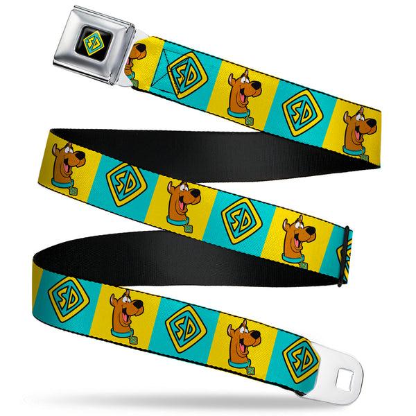 Buckle-Down SD Dog Tag Full Color Black/Yellow/Blue Seatbelt Belt - Scooby Doo Pose and Dog Tag Blocks Yellow/Blue Webbing