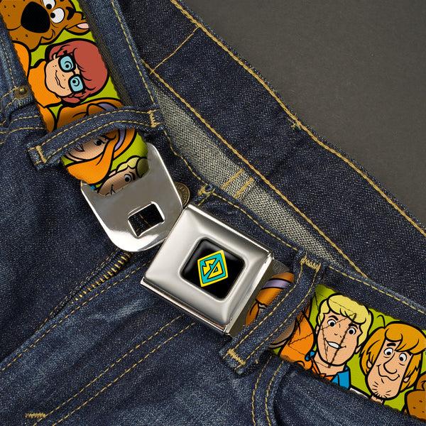 Buckle-Down SD Dog Tag Full Color Black/Yellow/Blue Seatbelt Belt - Scooby Doo Character Faces Close-Up Green Webbing