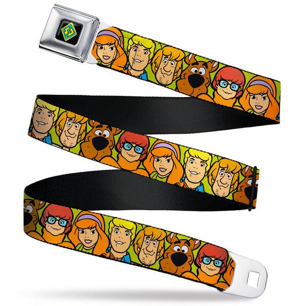 Buckle-Down SD Dog Tag Full Color Black/Yellow/Blue Seatbelt Belt - Scooby Doo Character Faces Close-Up Green Webbing