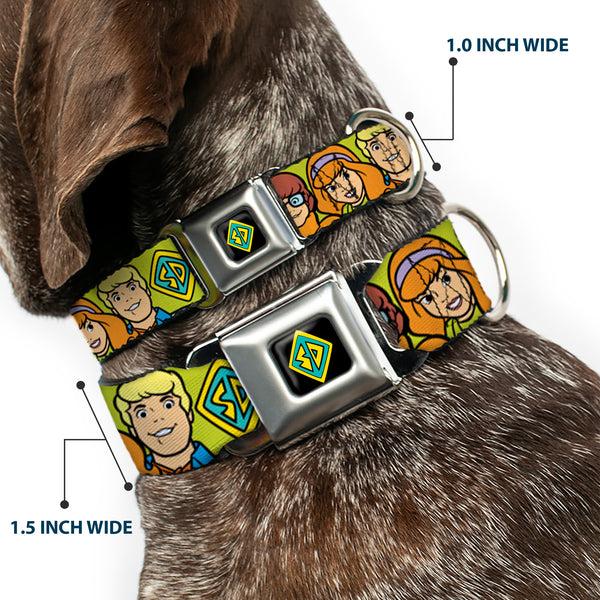 Buckle-Down SD Dog Tag Full Color Black/Yellow/Blue Seatbelt Buckle Collar - Scooby Doo Character Faces Close-Up Green