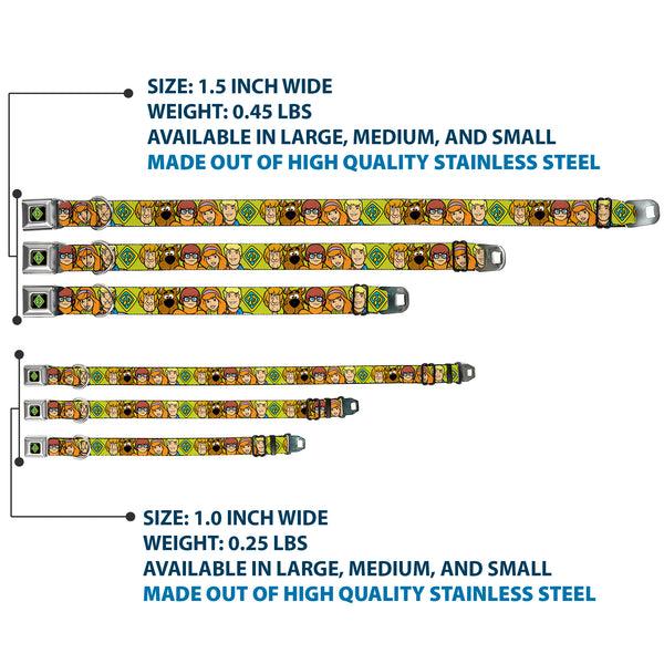 Buckle-Down SD Dog Tag Full Color Black/Yellow/Blue Seatbelt Buckle Collar - Scooby Doo Character Faces Close-Up Green