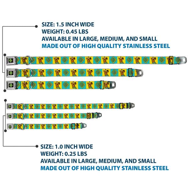 Buckle-Down SD Dog Tag Full Color Black/Yellow/Blue Seatbelt Buckle Collar - Scooby Doo Pose And Dog Tag Blocks Yellow/Blue