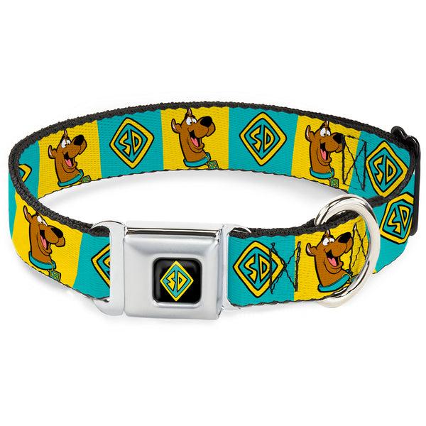Buckle-Down SD Dog Tag Full Color Black/Yellow/Blue Seatbelt Buckle Collar - Scooby Doo Pose and Dog Tag Blocks Yellow/Blue
