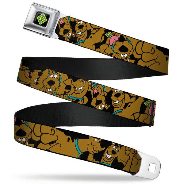 Buckle-Down SD Dog Tag Full Color Black Yellow Blue Seatbelt Belt - Scooby Doo Stacked CLOSE-UP Black Webbing