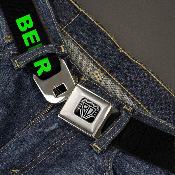 Buckle-Down Seatbelt Belt - BEER FUCK YEAH Black/Neon Green