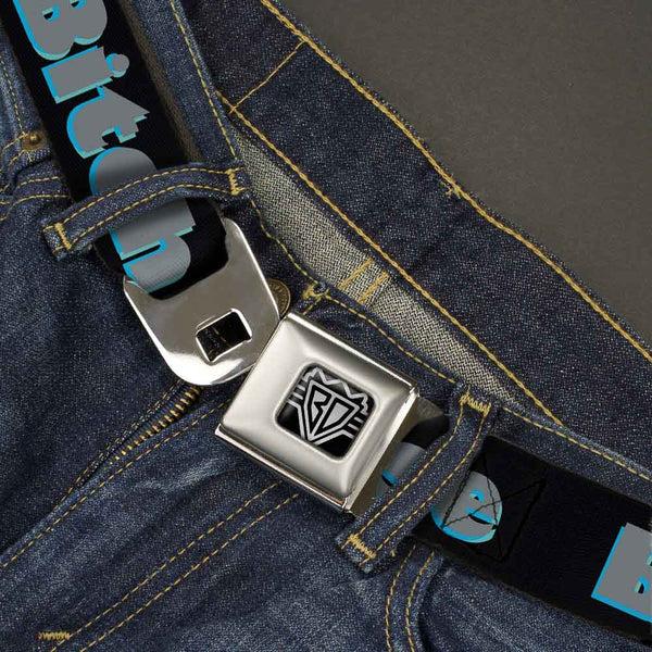 Buckle-Down Seatbelt Belt - BITCH PLEASE Black/Blue/Gray