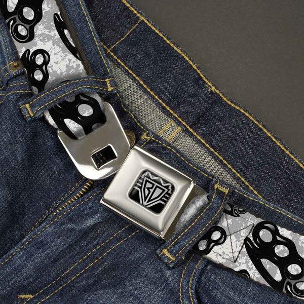 Buckle-Down Seatbelt Belt - Brass Knuckles White/Gray/Black
