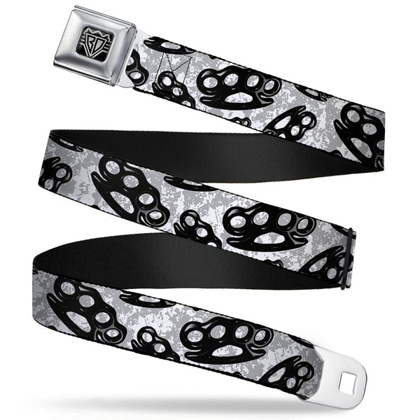 Buckle-Down Seatbelt Belt - Brass Knuckles White/Gray/Black