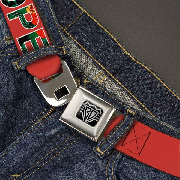 Buckle-Down Seatbelt Belt - DOPE Red/Black/Tropical Flowers