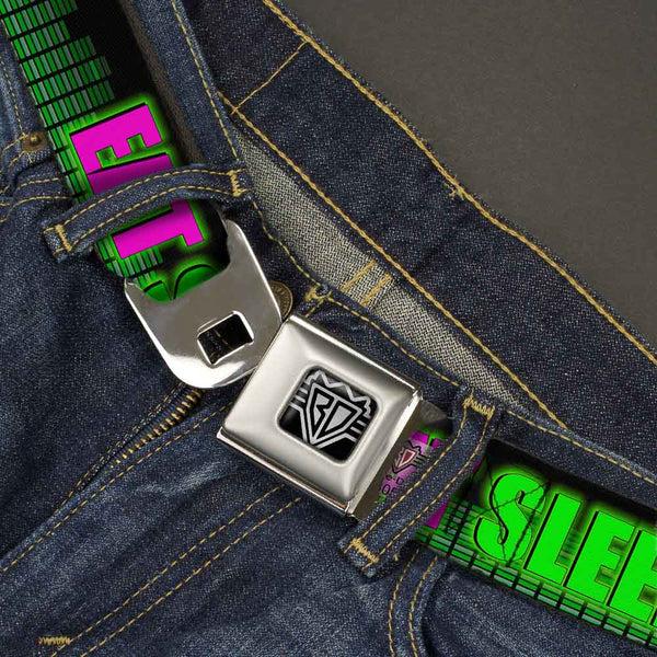 Buckle-Down Seatbelt Belt - EAT SLEEP RAVE REPEAT Black/Multi Neon