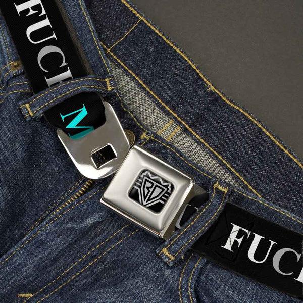 Buckle-Down Seatbelt Belt - FUCK YOU/FUCK ME Black/White/Blue