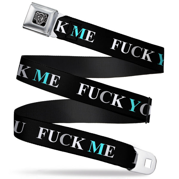 Buckle-Down Seatbelt Belt - FUCK YOU/FUCK ME Black/White/Blue