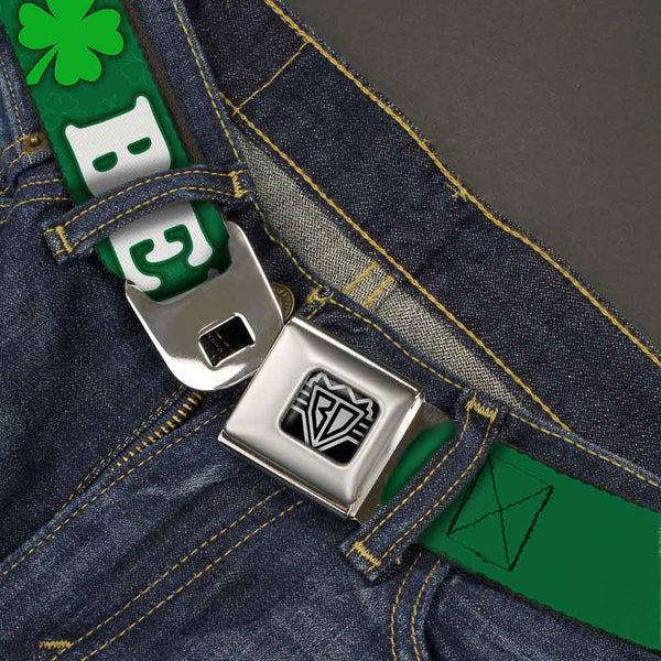 Buckle-Down Seatbelt Belt - I "Clover" BEER/Clover Outlines Greens/White