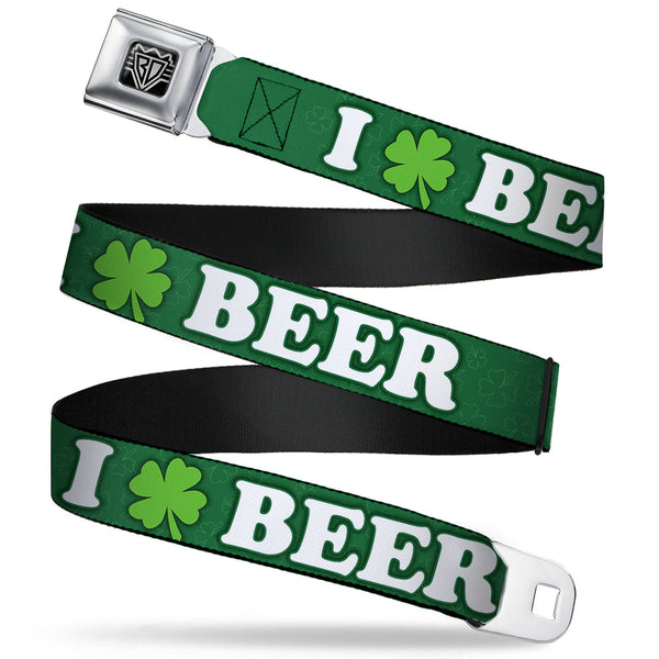 Buckle-Down Seatbelt Belt - I "Clover" BEER/Clover Outlines Greens/White