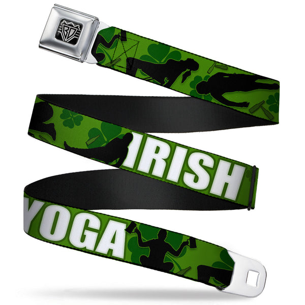 Buckle-Down Seatbelt Belt - IRISH YOGA Poses/Clovers Greens/Black/White
