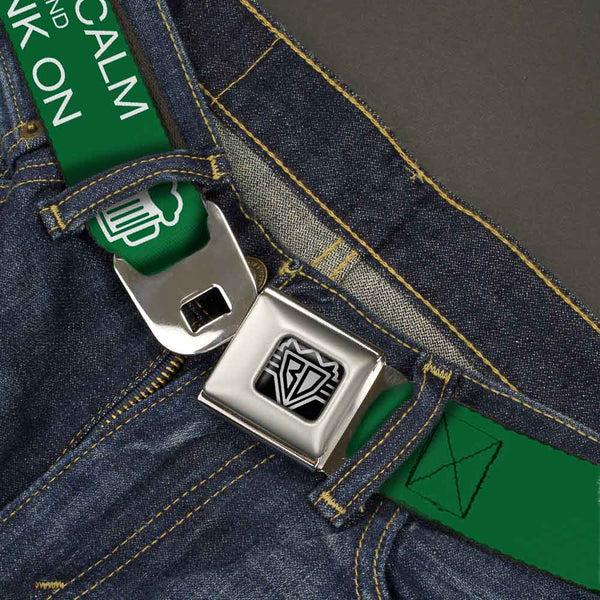 Buckle-Down Seatbelt Belt - KEEP CALM AND DRINK ON/Beer Green/White