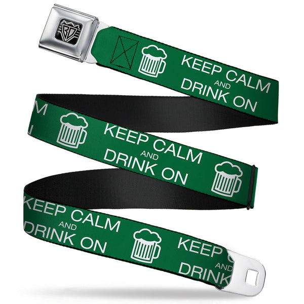 Buckle-Down Seatbelt Belt - KEEP CALM AND DRINK ON/Beer Green/White
