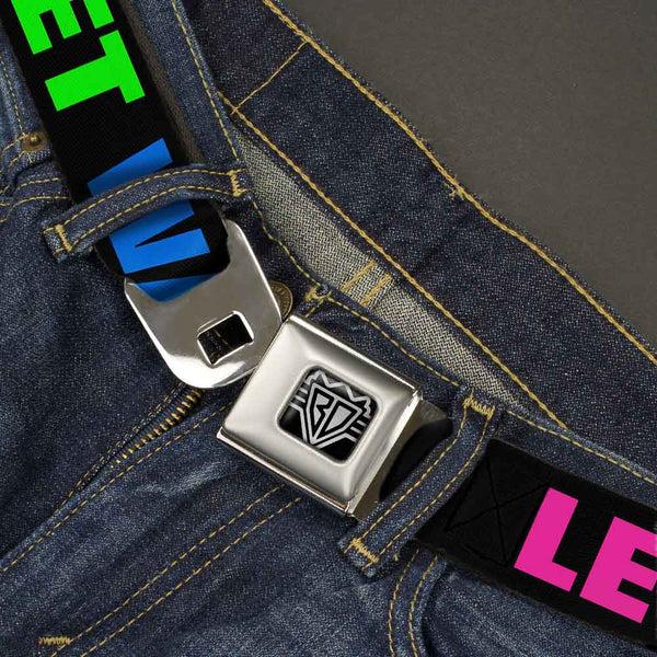 Buckle-Down Seatbelt Belt - LET'S GET WASTED Black/Pink/Green/Blue