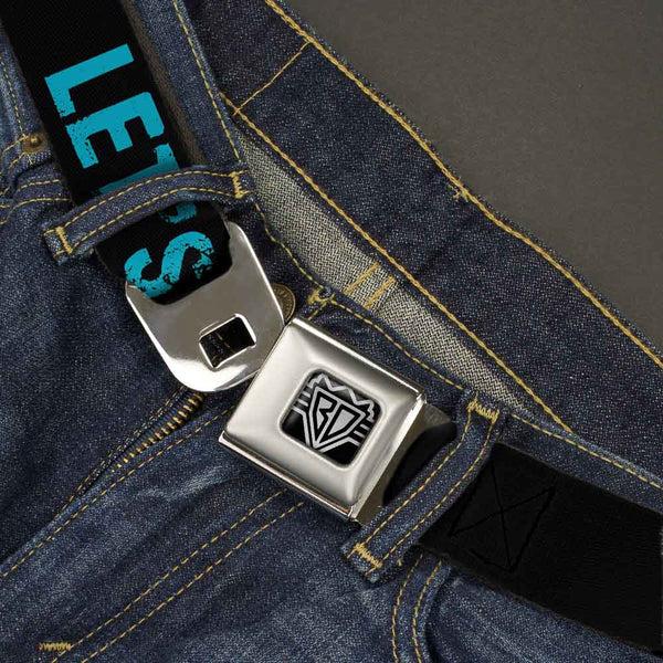 Buckle-Down Seatbelt Belt - LET'S GET WEIRD Weathered Black/Bright Blue