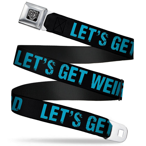 Buckle-Down Seatbelt Belt - LET'S GET WEIRD Weathered Black/Bright Blue