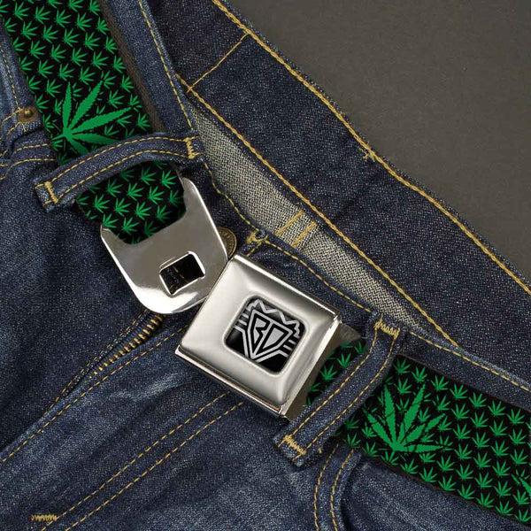 Buckle-Down Seatbelt Belt - Marijuana Garden Black/Green
