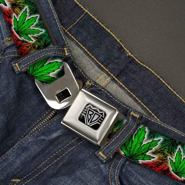 Buckle-Down Seatbelt Belt - Marijuana Haze Rasta/White