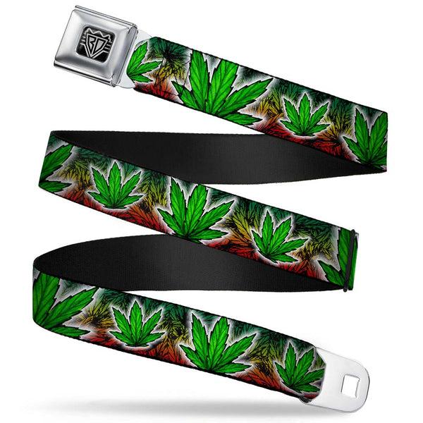 Buckle-Down Seatbelt Belt - Marijuana Haze Rasta/White