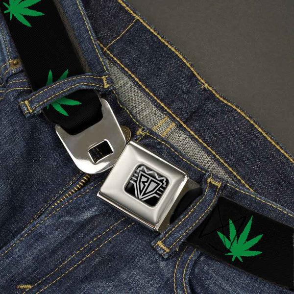 Buckle-Down Seatbelt Belt - Marijuana Leaf Repeat Black/Green