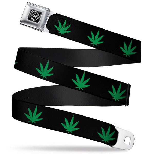 Buckle-Down Seatbelt Belt - Marijuana Leaf Repeat Black/Green
