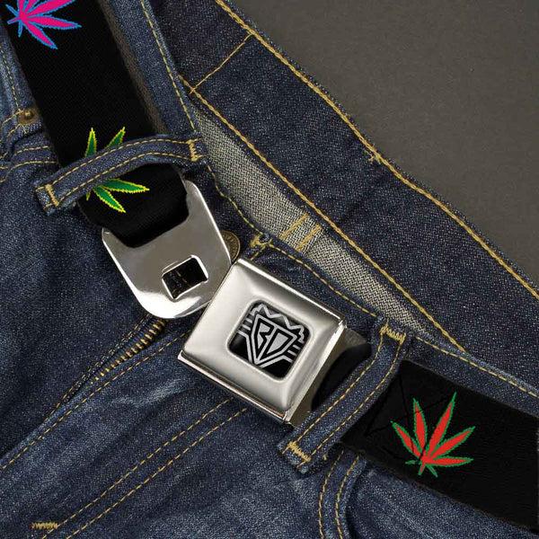 Buckle-Down Seatbelt Belt - Marijuana Leaf Repeat Black/Multi Color