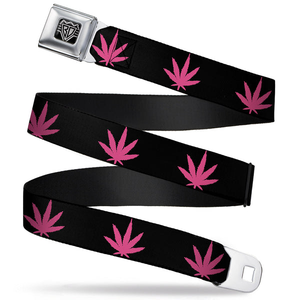 Buckle-Down Seatbelt Belt - Marijuana Leaf Repeat Black/Pink