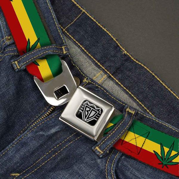 Buckle-Down Seatbelt Belt - Marijuana Leaf Repeat Rasta