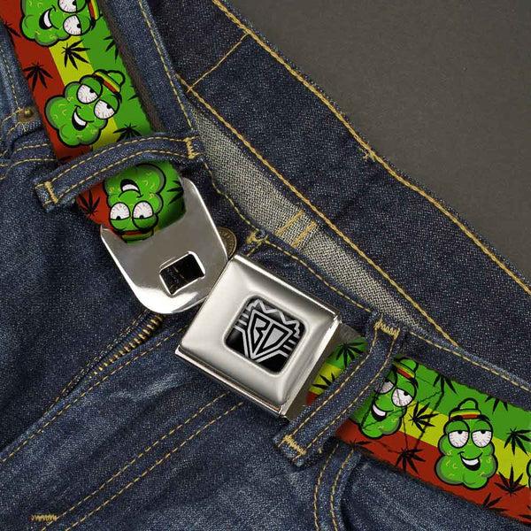 Buckle-Down Seatbelt Belt - Marijuana Nugs/Leaves Cartoon Rasta/Black