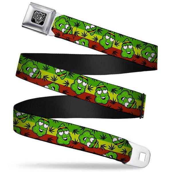 Buckle-Down Seatbelt Belt - Marijuana Nugs/Leaves Cartoon Rasta/Black