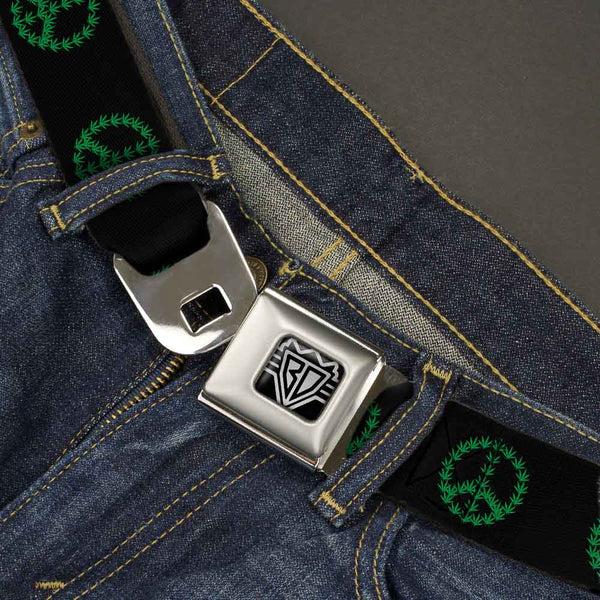 Buckle-Down Seatbelt Belt - Marijuana Peace Repeat Black/Green