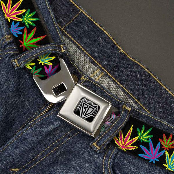 Buckle-Down Seatbelt Belt - Multi Marijuana Leaves Black/Multi Color