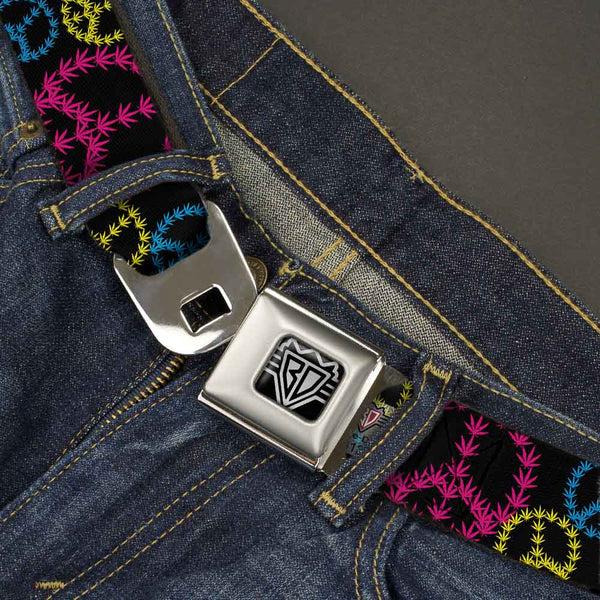 Buckle-Down Seatbelt Belt - Multi Marijuana Peace Black/Multi Color