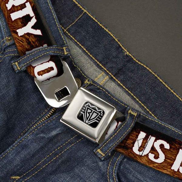 Buckle-Down Seatbelt Belt - ONE OF US IS A DIRTY DOG/Fur Brown/White