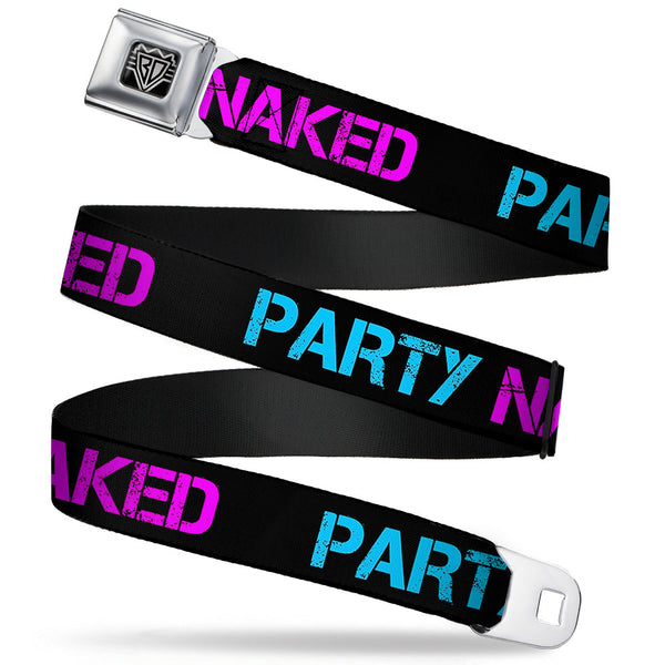 Buckle-Down Seatbelt Belt - PARTY NAKED Black/Turquoise/Fuchsia