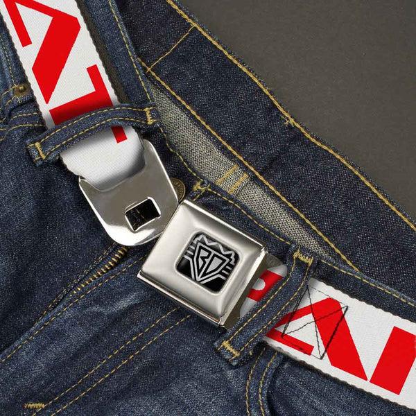 Buckle-Down Seatbelt Belt - PARTY-SLEEP-REPEAT White/Red