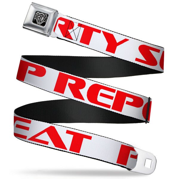 Buckle-Down Seatbelt Belt - PARTY-SLEEP-REPEAT White/Red